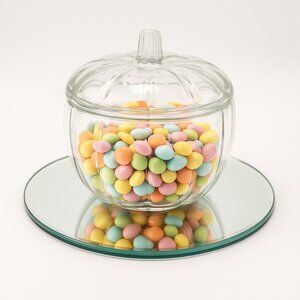 Elegant Clear Glass Pumpkin Jar with Lid – Fall Décor Candy Dish Centerpiece
